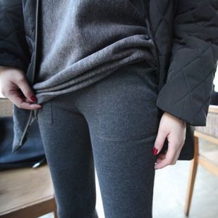 k420韩国女装 加绒保暖显瘦亲肤 磨毛弹性口袋紧身秋冬女打底裤