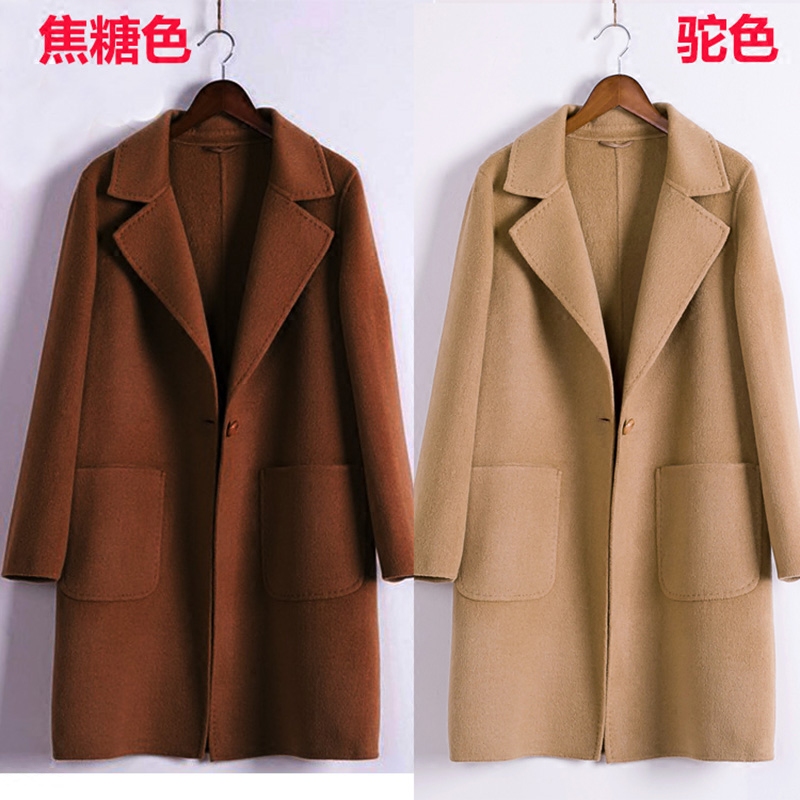 反季专柜女装春双面呢手工缝制双面绒羊绒羊毛呢大衣中长款外套