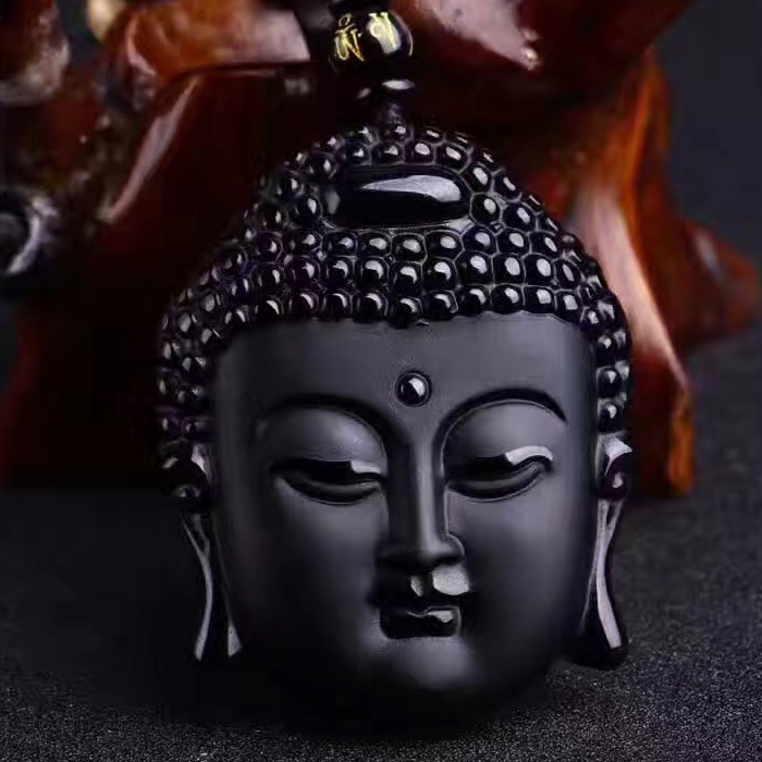 天然黑曜石佛头吊坠 黑曜石释迦牟尼佛挂坠 黑曜石佛祖项坠