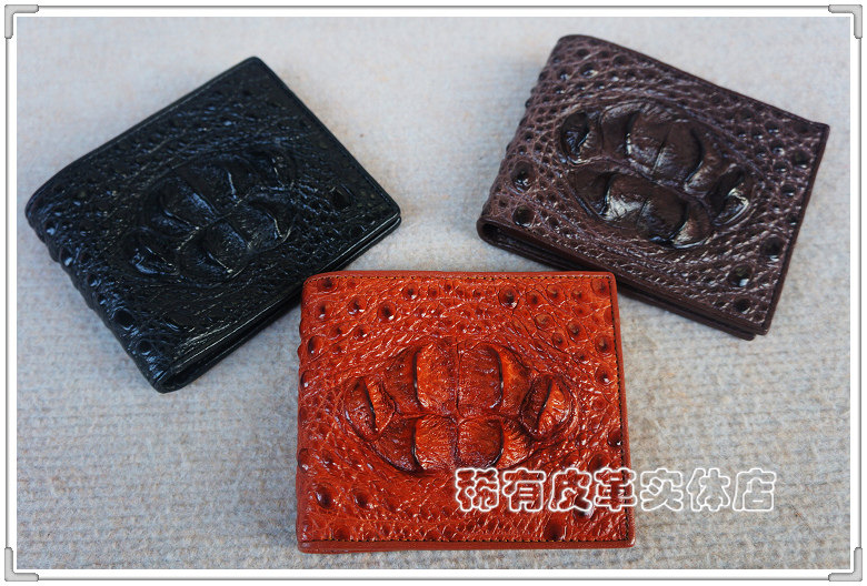 正品老鳄鱼皮皮夹 高档真皮钱包 男士短款钱夹 超霸气 大头骨