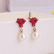 Good jewelry Korea fashion sexy lips, red lips earrings diamond stud earrings women''s hypo-allergenic