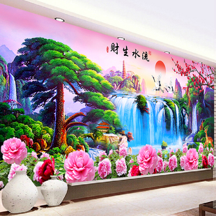 2025年新款5D钻石画满钻客厅贴钻十字绣流水生财风景山水画砖石秀