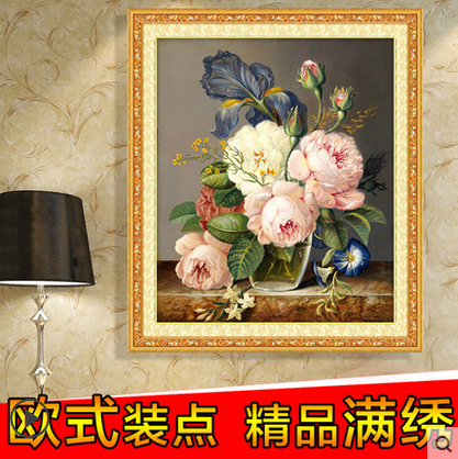 丝线精准印花十字绣餐厅油画花瓶娇艳欲滴KX新款餐厅画十字钻石画