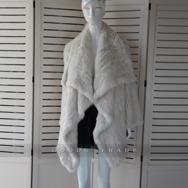 中长款开衫翻领双面带毛编织皮草