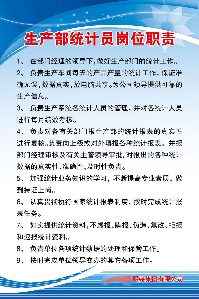 593办公装饰海报展板素材738生产部统计员岗位职责