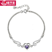 Talk of angels female Amethyst heart bracelet 925 Silver Bracelets silver jewelry bracelet Korean fashion accessories