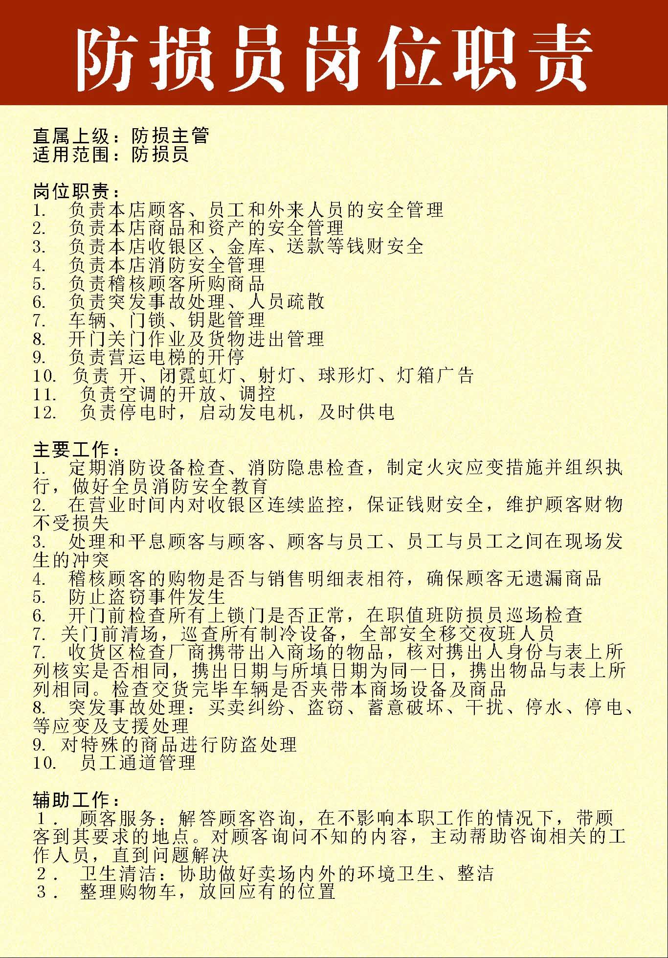 743海报印制展板写真喷绘贴纸908超市制度防损员岗位职责