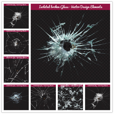 矢量设计素材 破碎的玻璃裂纹裂缝弹孔真实效果图案背景 EPS格式