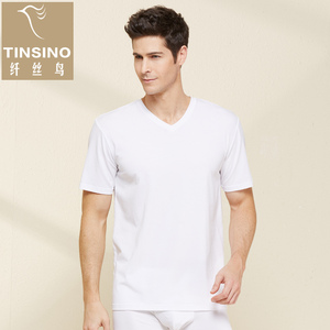 纤丝鸟t恤男短袖韩版莫代尔棉质v领宽松韩版纯色内衣老头衫汗衫夏