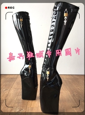 【嘉兴鞋城】欧美女王18厘米黑色芭蕾包跟性感高筒靴 BLZB901