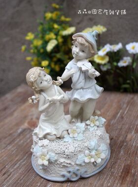 树脂做旧美式乡村风情侣古董娃娃