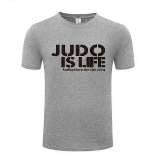 Judo T恤 短袖 简约字母 Life 柔道运动训练服 纯棉男式