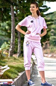 芬腾睡衣正品夏季女针织棉户外休闲运动家居服短袖套装2534实惠款