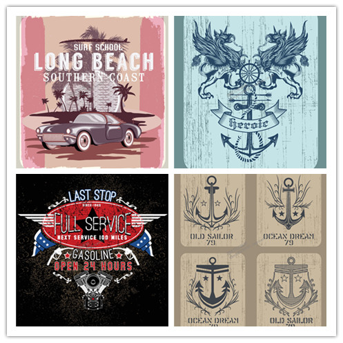 A0831矢量复古欧美纹身涂鸦纹章船锚老爷车海报模板 AI设计素材