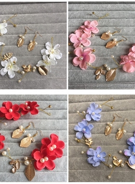 伴娘伴童花童儿童女童发饰公主头花朵红色粉色婚礼汉服头饰表演出