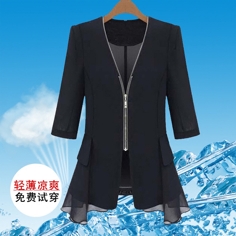 3短外套2021夏季新款韩版薄款修身雪纺大码短款防晒衣女上衣空调衫
