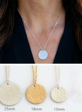 新品925纯银项链面女光面圆牌