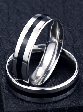 韩版黑白男士单身风学生钛钢戒指