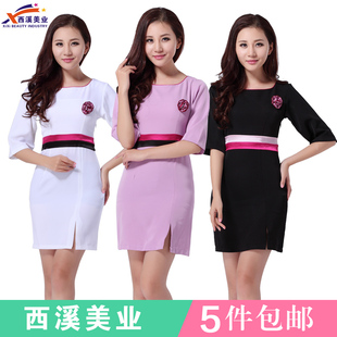 美容院工作服新款美容师工作服冬装美容服职业女裙套装连衣裙中袖