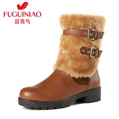 Fuguiniao shoes and winter boots winter boots leather women boots in leather and velvet boots