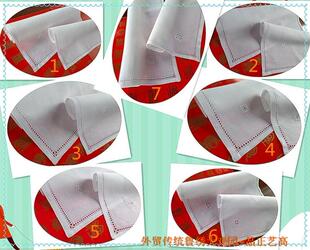 西餐巾口布茶巾手绢手帕餐垫亚麻手绣花鲁绣刺绣40*40cm