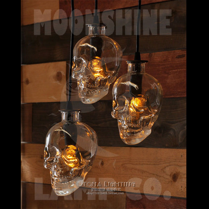 loft复古水管酒吧台餐厅骷髅头玻璃酒瓶创意个性咖啡店装饰小吊灯