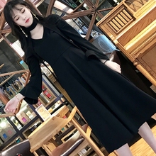 喇叭袖 打底裙子 赫本小黑裙长袖 秋冬内搭连衣裙女韩版 2019新款 长款