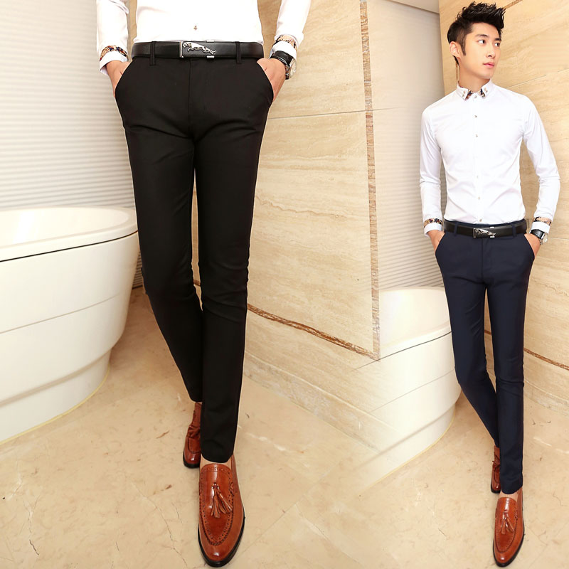 高个子修身英伦小脚弹力加肥男裤