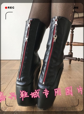 黑色哑光红拉链前侧系带拉链带锁芭蕾短靴 BLDB801b