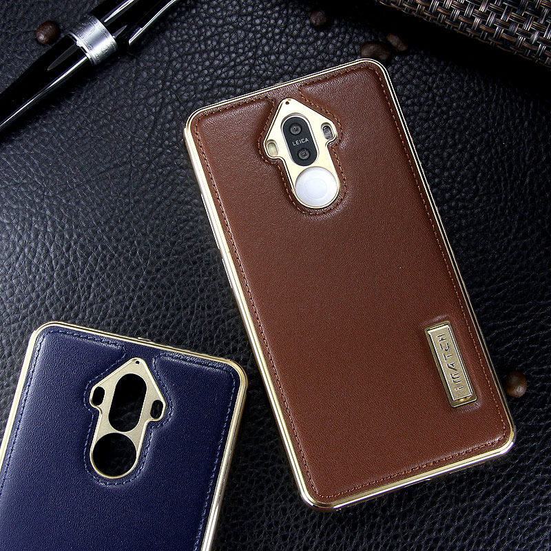 iMatch Luxury Aluminum Metal Bumper Premium Genuine Leather Back Cover Case for Huawei Mate 9
