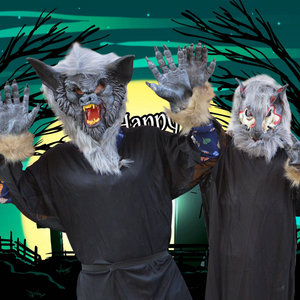 万圣节服装节日演出服饰COS舞会表演服饰整蛊吓人服装狼面具手套