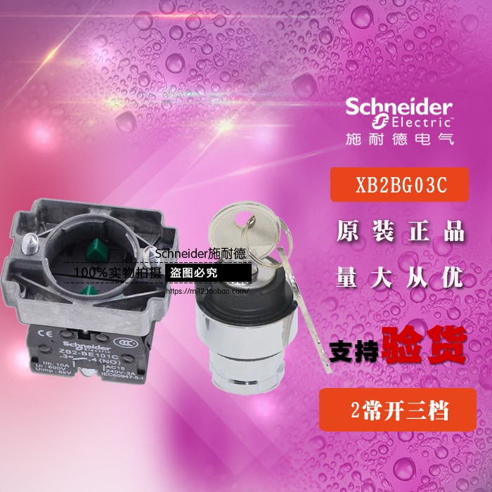 原装施耐德 XB2BG03C =ZB2BG0C+ZB2BZ103C 3位钥匙选择开关 2常开