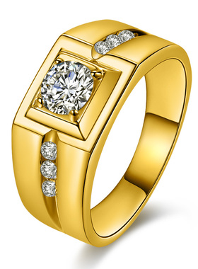 沁缘男戒镀金戒指男士黄金色仿真