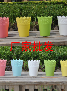特价欧式园艺绿植 彩色花边镂空树脂塑料小花盆新款皇冠花盆