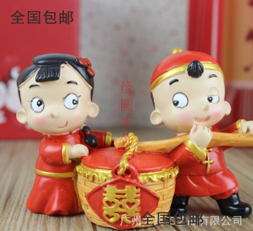 汽车摆件创意阿二情史喜事连连情侣喜担摆件家居摆件汽车树脂摆件