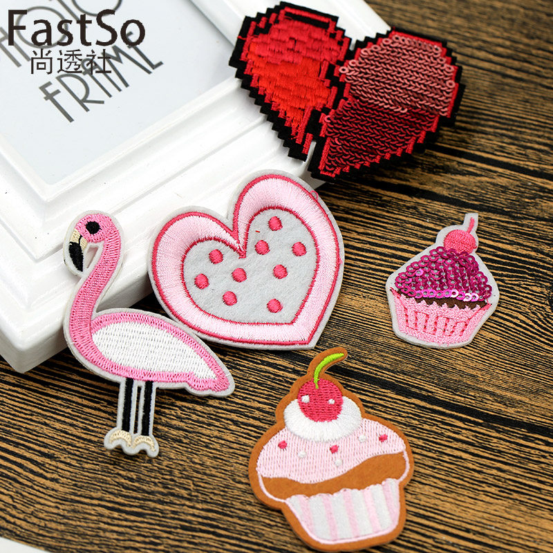 粉色甜美卡通布贴衣服贴花亮片绣贴布补丁贴羽绒服儿童修补贴小号