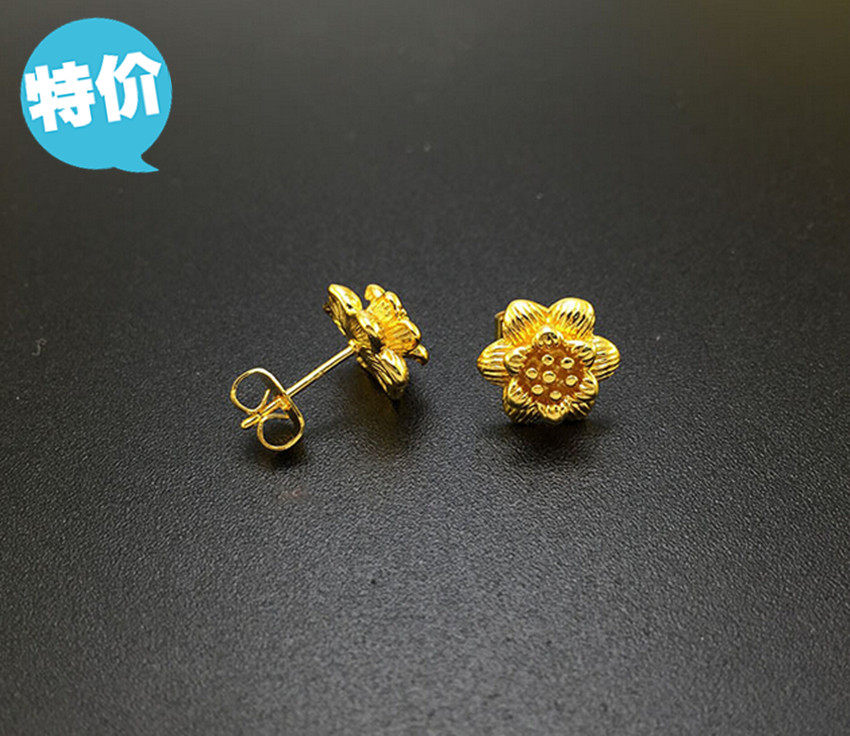 越南沙金耳钉女款  镀24K黄金女士玫瑰花耳钉 仿真金首饰