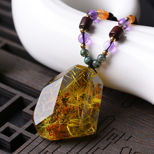 水晶原石 钛晶花原石吊坠无雕刻坠子 刘福六六大顺六朵钛晶花