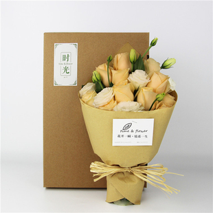 天津同城鲜花速递香槟玫瑰白桔梗混搭小花束女友生日花店送花上门