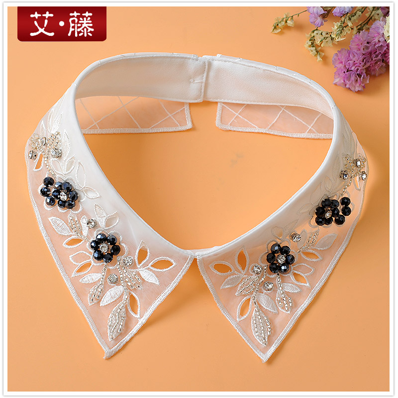 假领子艾藤夏季欧根纱白色衬衣