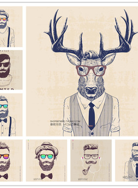 A3303矢量卡通时尚人物绅士男士鹿角插画 AI设计素材