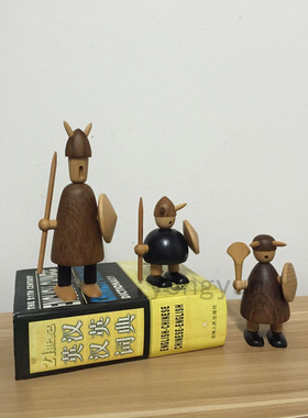 丹麦木头客厅维京人士兵书房摆件