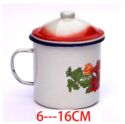 搪瓷盖杯茶缸子蛋糕白色花口杯