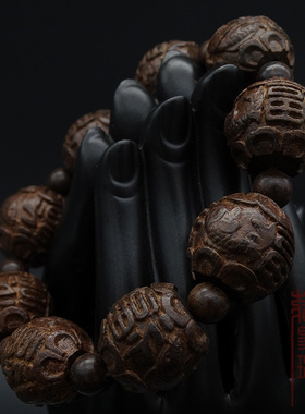 雕刻黑檀木男女款沉香手串福福