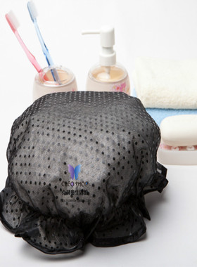 正品包邮台湾cleo性感黑色小珠亮片双层防水裙摆花边成人浴帽