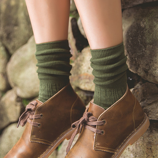 DENGYUAN登元 袜子女日系纯色堆堆袜韩国风原宿中筒棉袜短靴袜