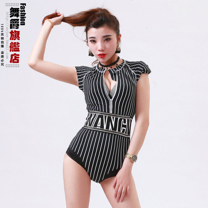 夜店女DJ欧美嘉宾歌手舞台演出套装性感束身立领连体酒吧领舞泳衣