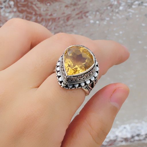 印尼巴厘岛 尼泊尔 金托帕石 925银 手工雕花款戒指 16号银饰