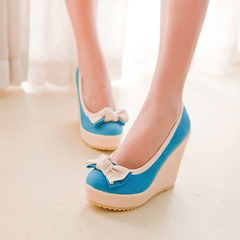 Designer shoes in spring 2015 Korean wedges head light sweet bow shoes fashion high heels shoes