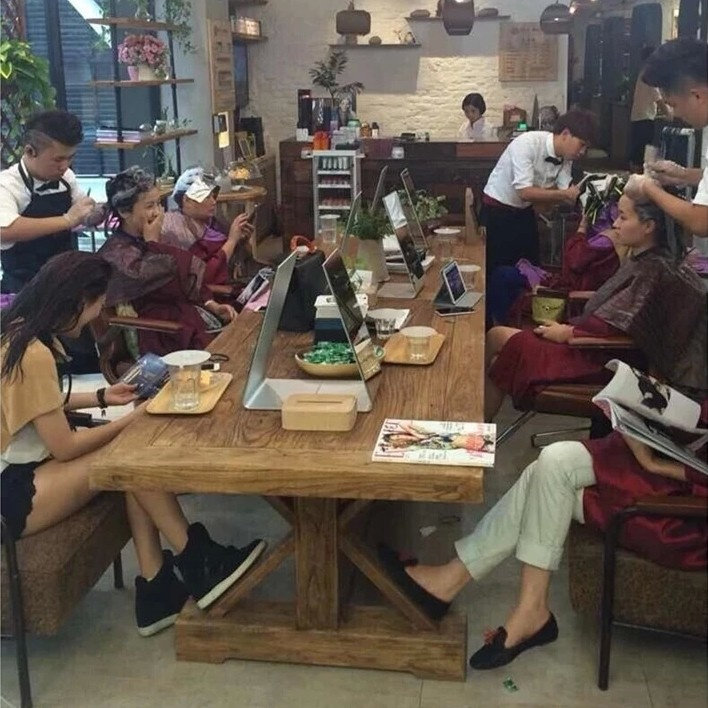 美式乡村实木餐桌椅组合 复古会议桌 办公桌 实木咖啡桌 做旧餐桌